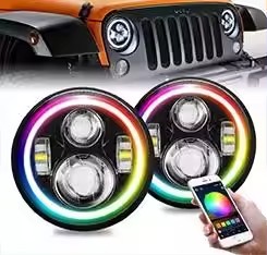 7 inch Round Led Headlight Phone App Control With RGB Halo White headlamp For Jeep Off-road TJ JK High and low beam Fog Light